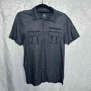 Rock & Republic Polo Mens Gray Military Pocket Zippers Shirt‎